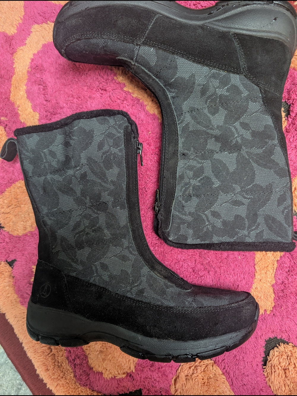 Lands' End Black Patterned Winter Rain Boots